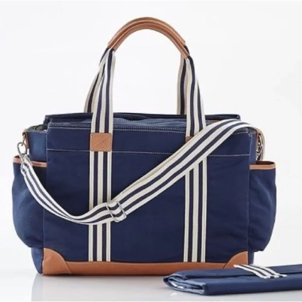 Pottery Barn Navy and White/Off White Large Diaper Bag Monogrammed With A “K”